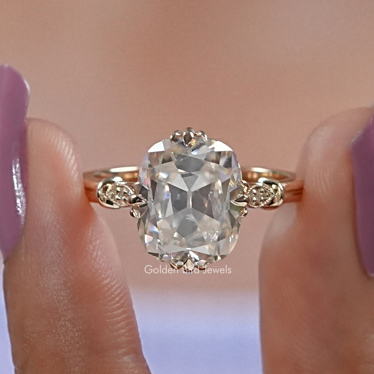 Old Mine Elongated Cushion Cut Moissanite Ring