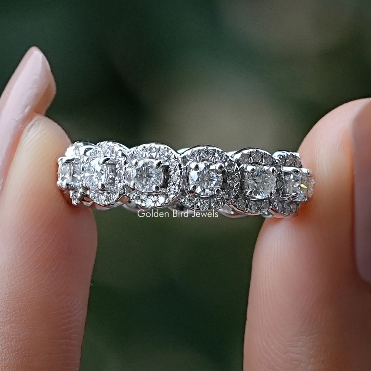 Round Moissanite Halo Eternity Band