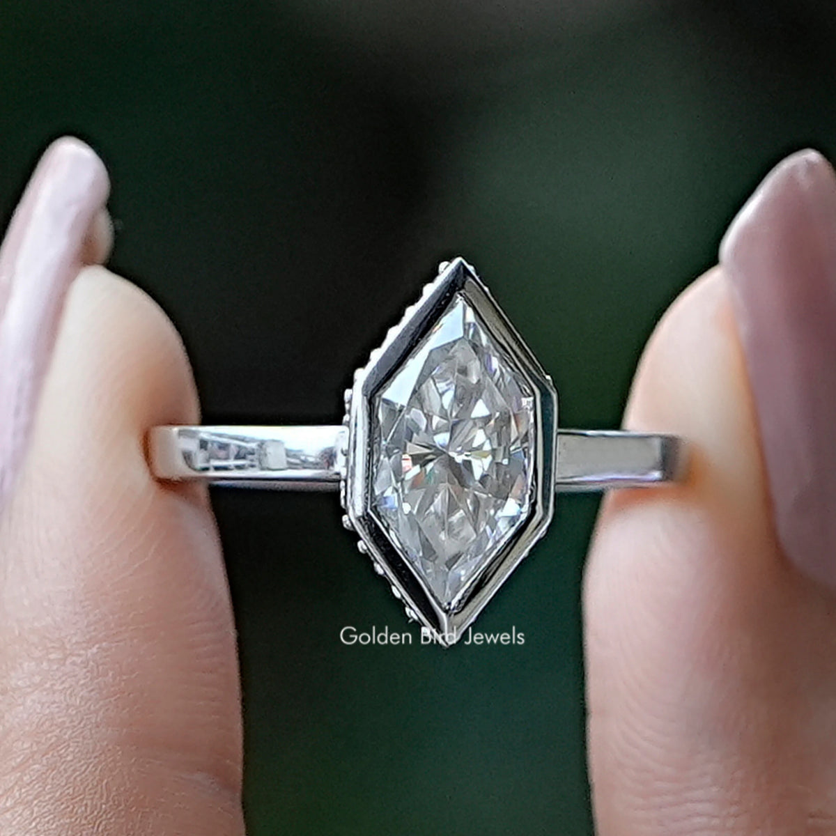 Dutch Marquise Moissanite Hidden Halo Engagement Ring