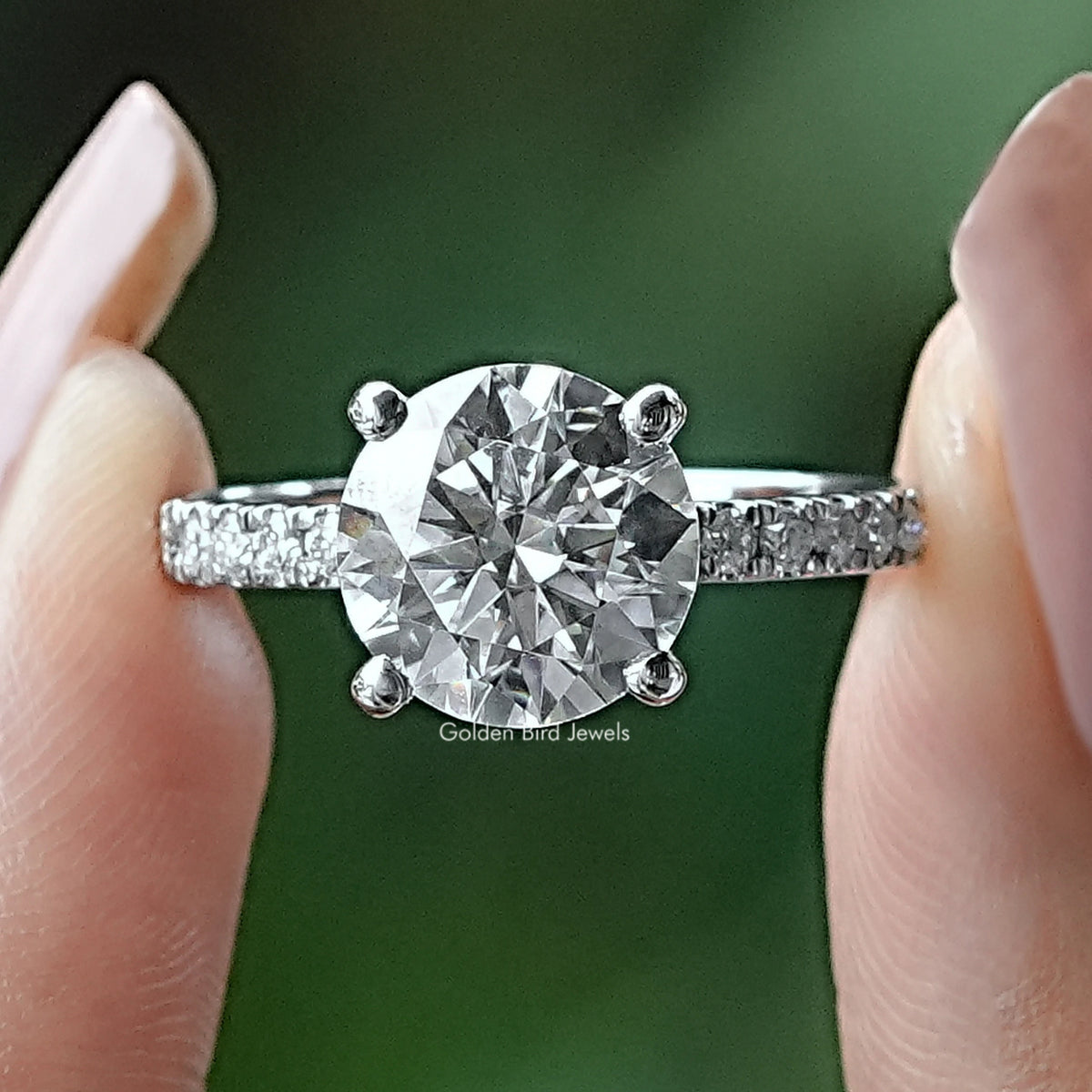 Moissanite Round Solitaire Ring With Accent Stones