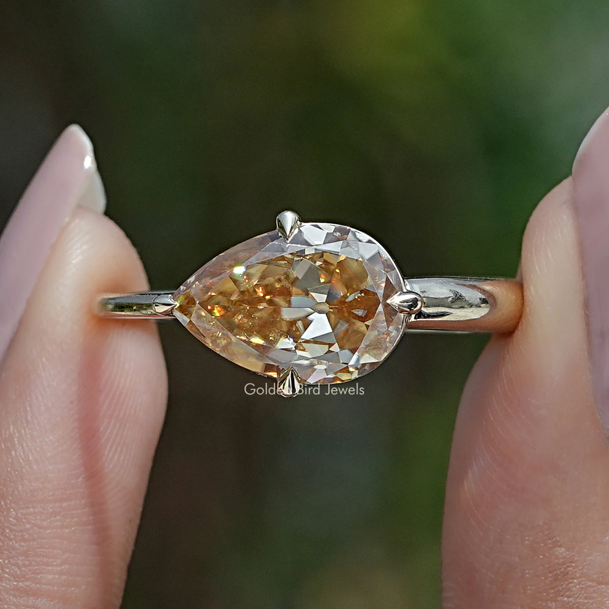 Old Mine Pear Shaped Moissanite East West Ring