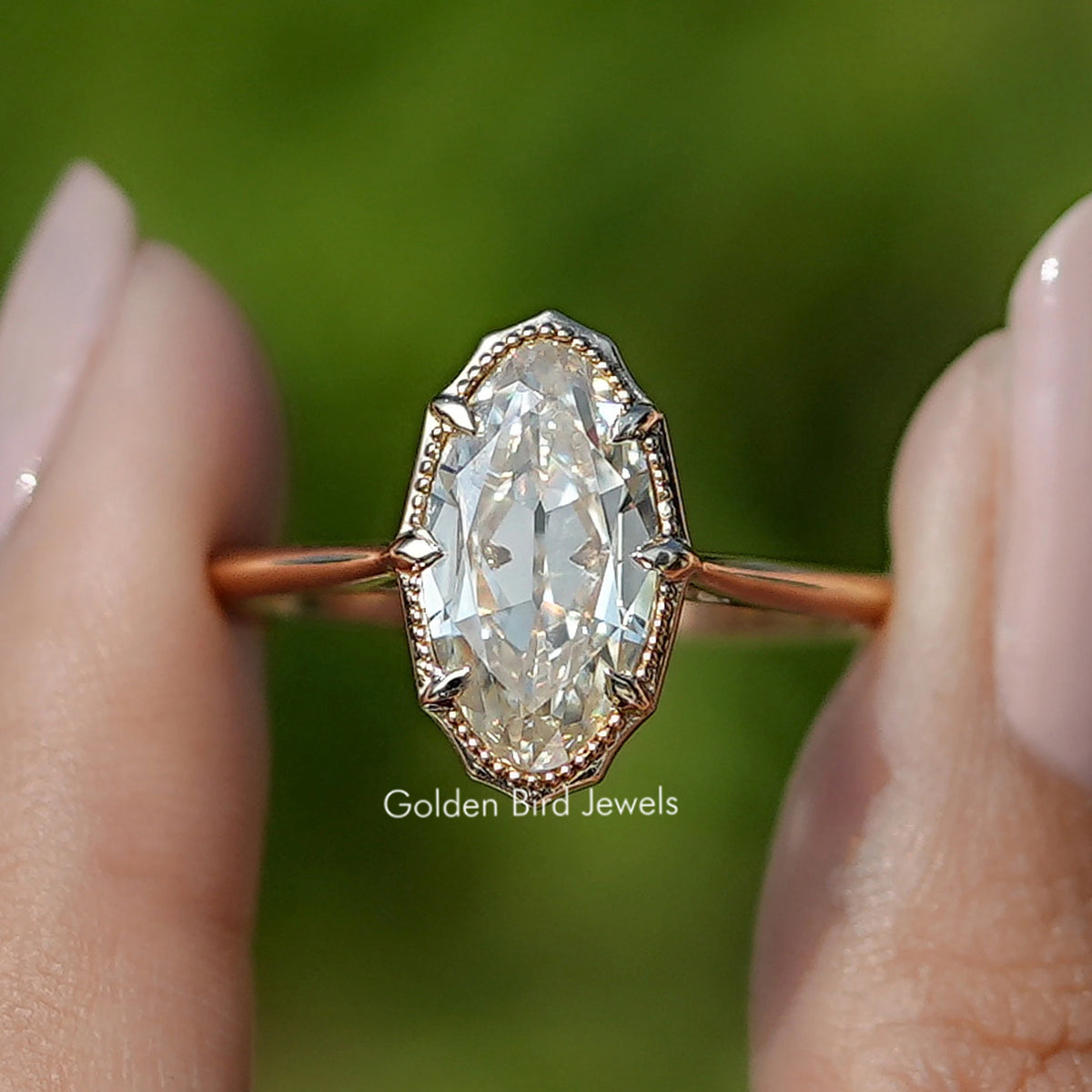 Off-White Old Mine Cut Moval Moissanite Ring