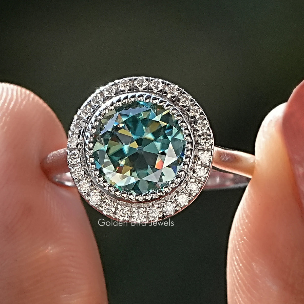 Moissanite Old European Round Cut Halo Bridal Ring