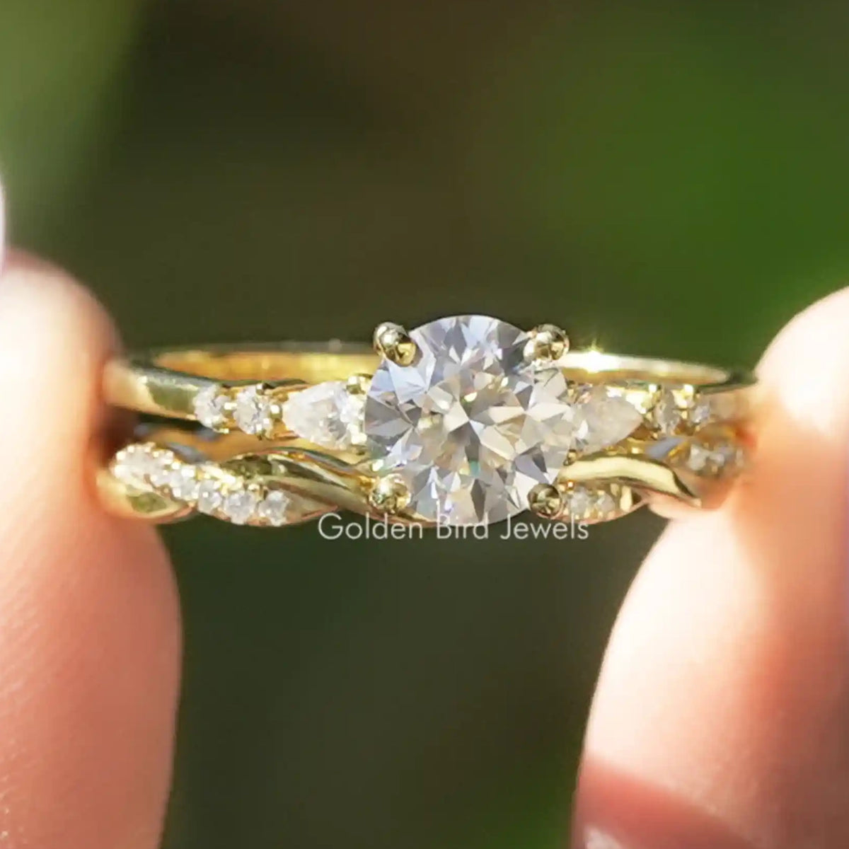 Round Cut Lab Diamond Accent Bridal Set