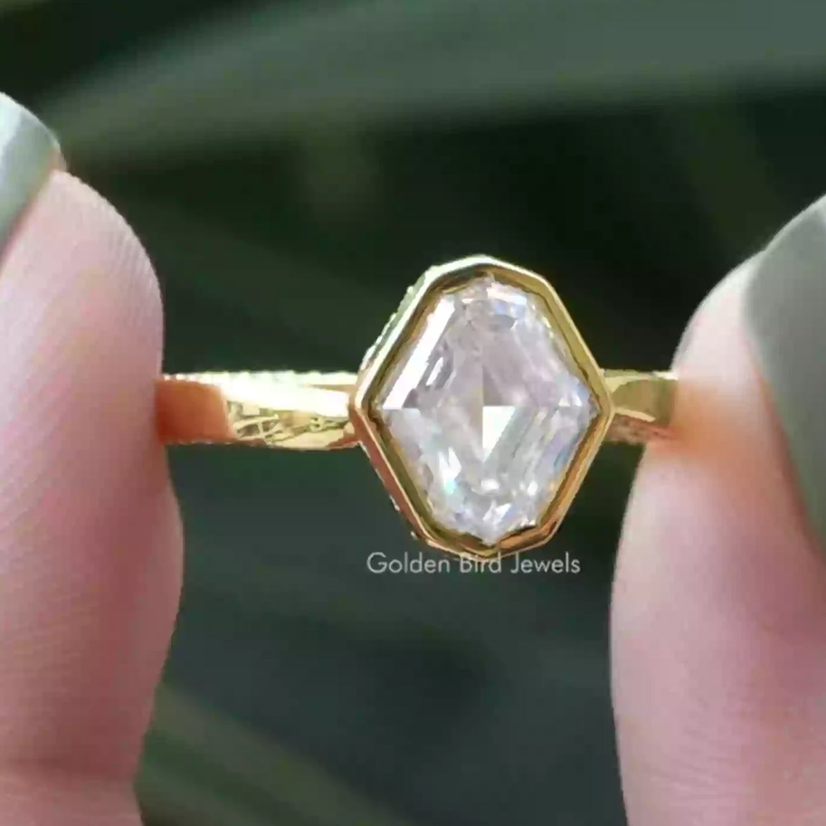 Step Cut Moval Moissanite Hidden Halo Accent Ring