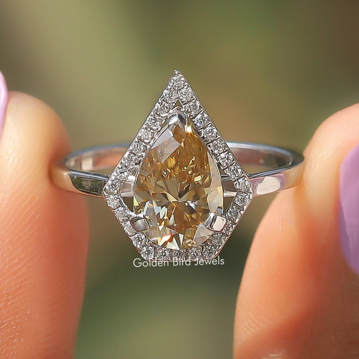 Pear Moissanite Halo Engagement Ring