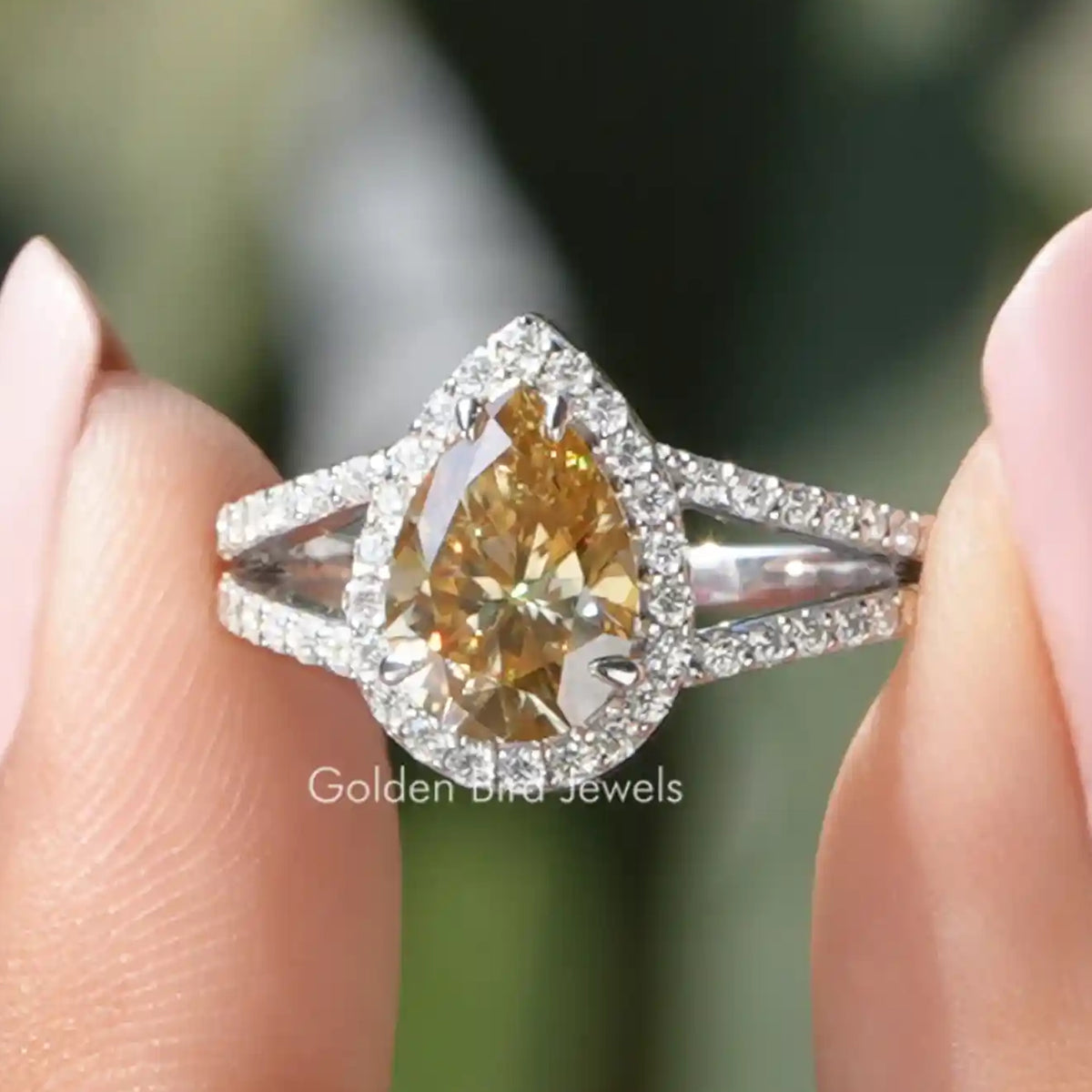 Yellow Pear Moissanite Halo Engagement Ring
