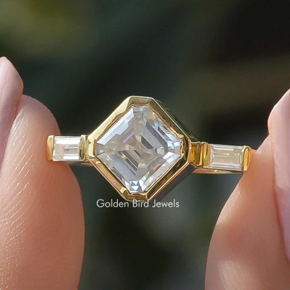 Asscher Cut Lab Diamond Three Stone Ring
