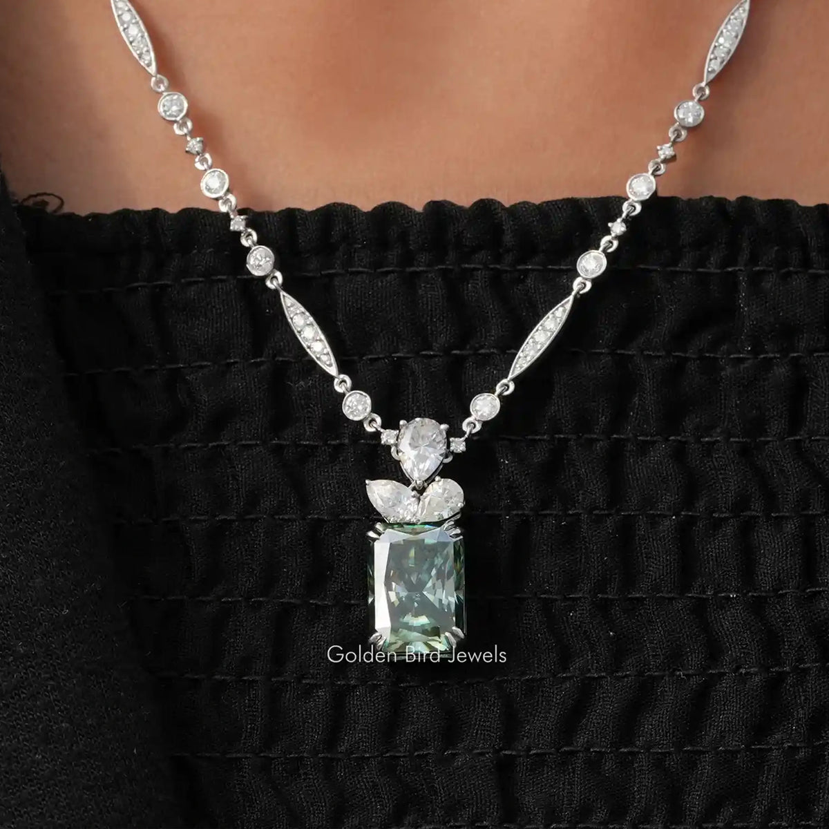 Radiant Cut Moissanite Wedding Necklace