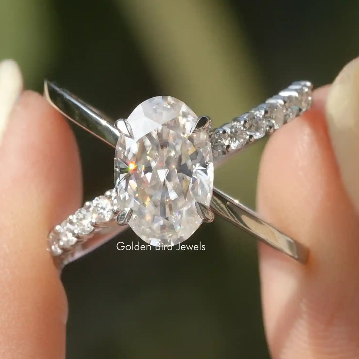 Oval Cut Split Shank Moissanite Ring