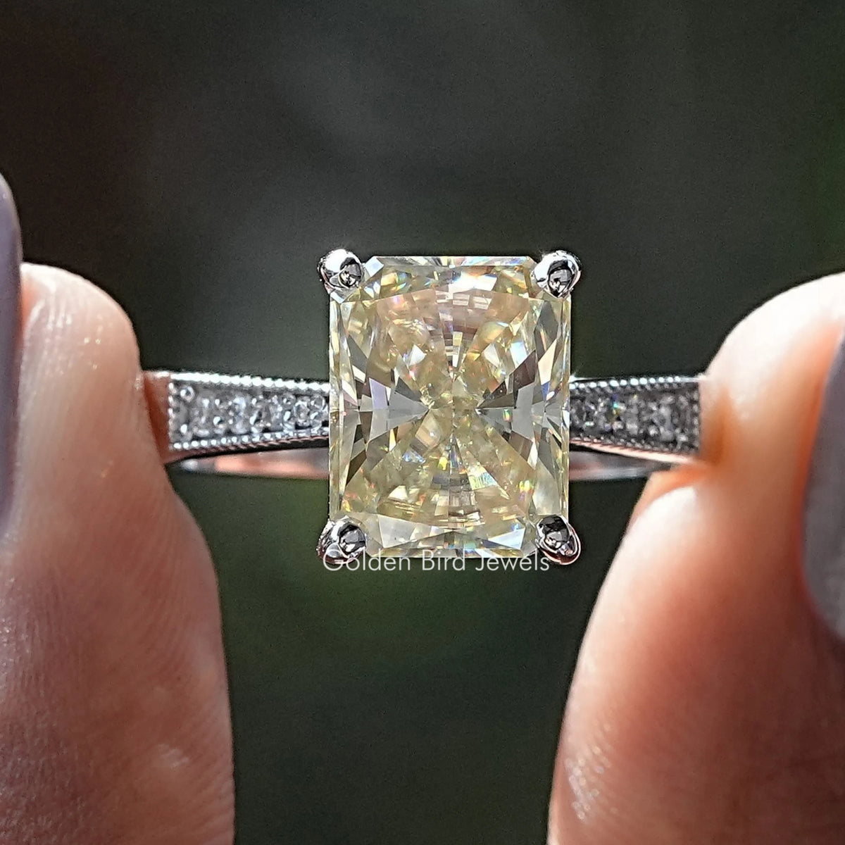 Radiant Cut Moissanite Accent Stone Ring