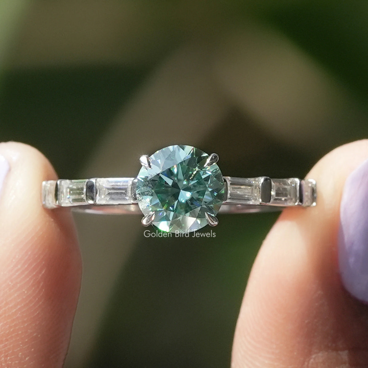 Round And Baguette Moissanite Accent Ring