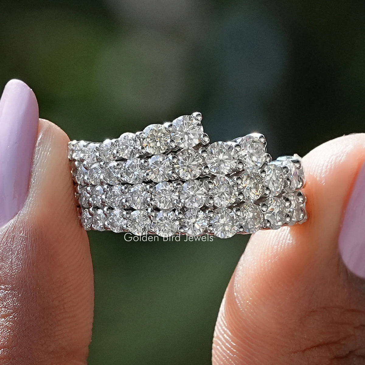 Round Moissanite Half Eternity Wedding Band