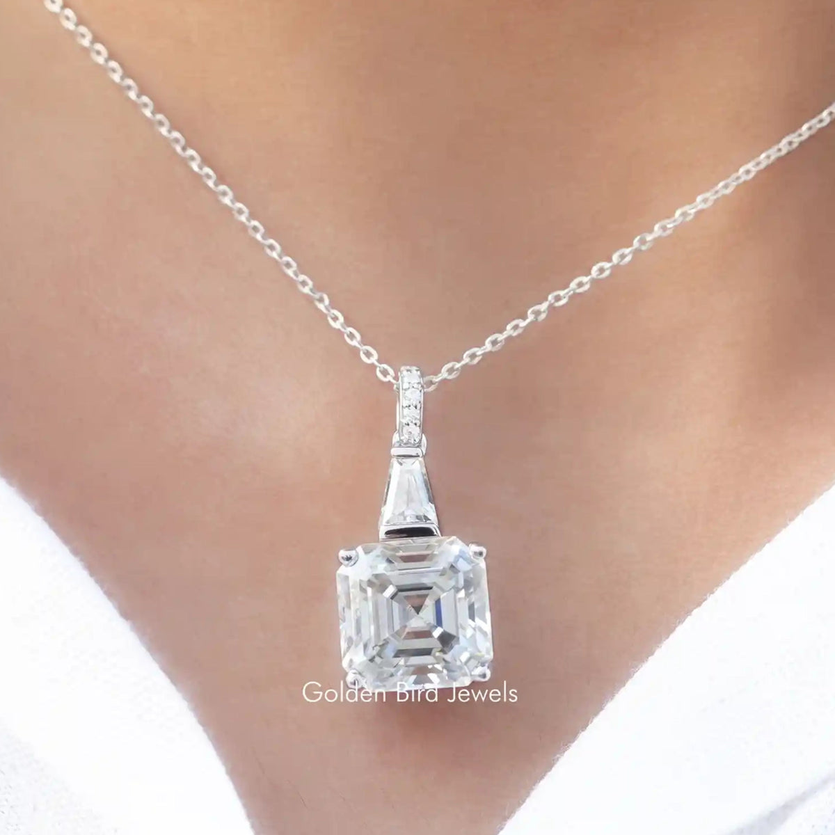 Colorless Asscher Cut Moissanite Pendant