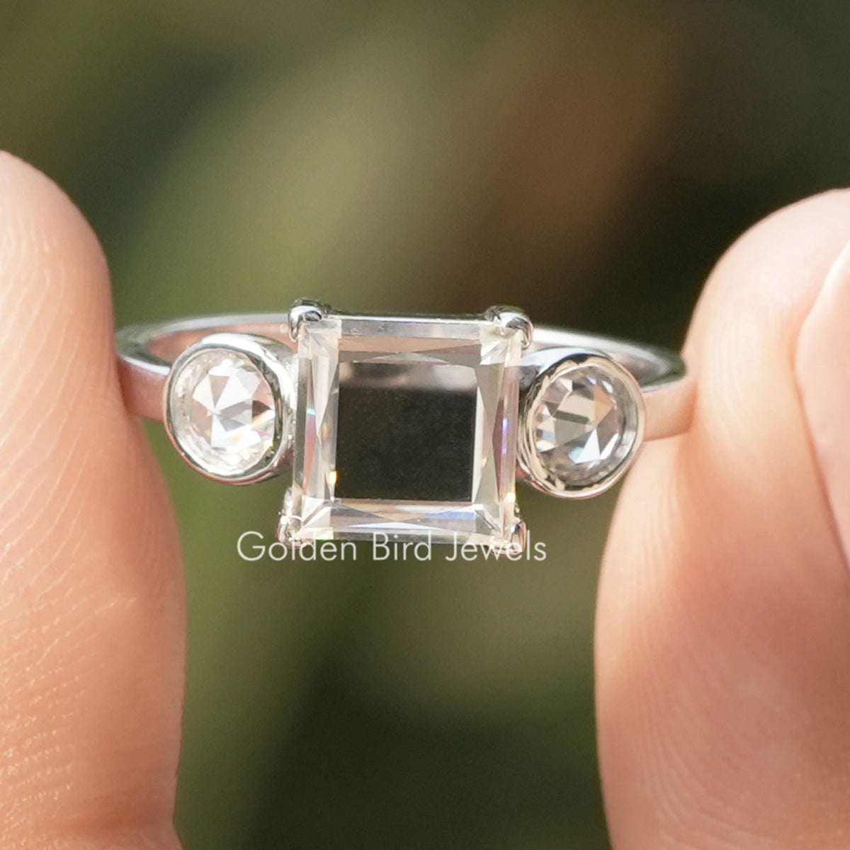 Portrait Cut Princess Moissanite Three Stone Ring