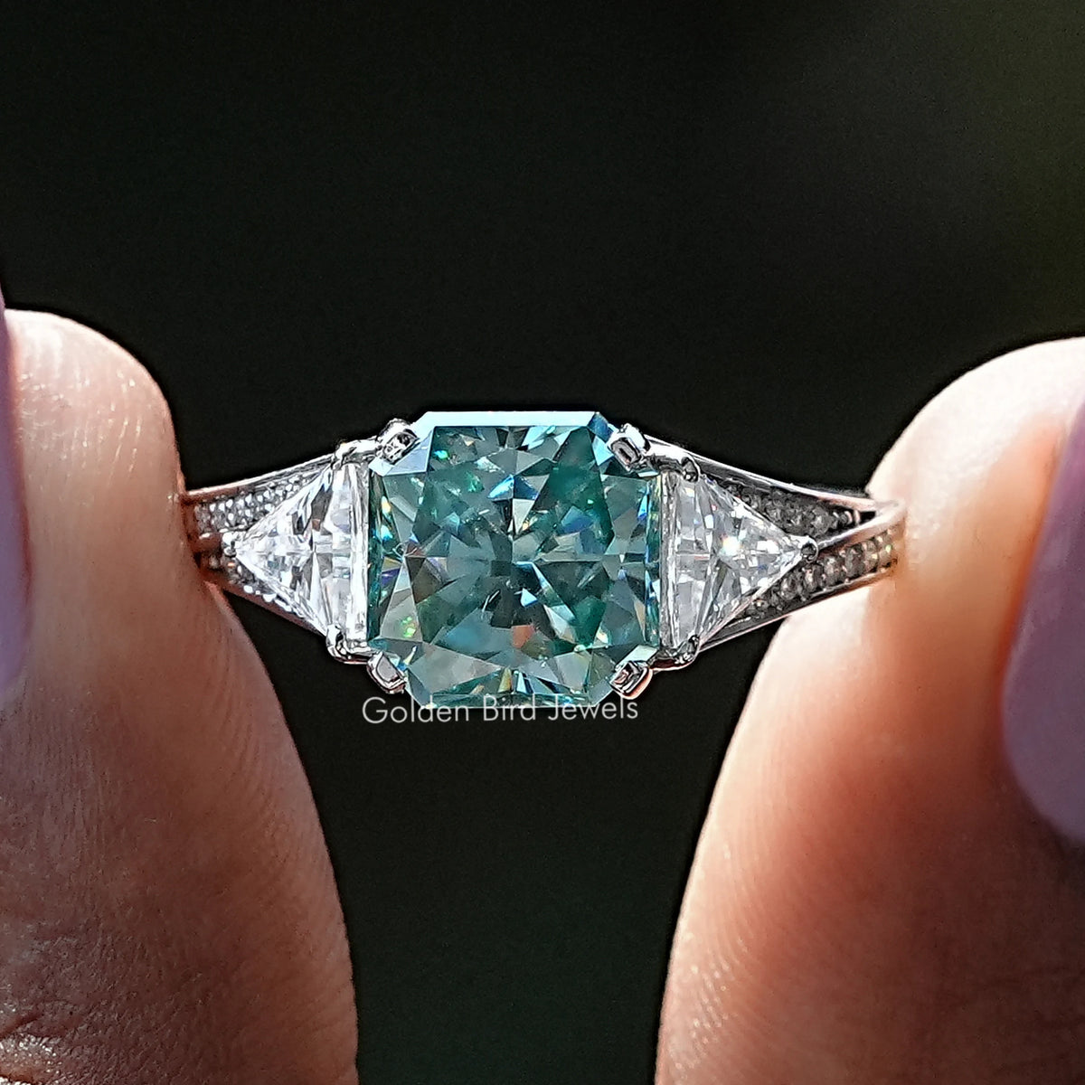 Radiant Cut Moissanite Accent Set Engagement Ring