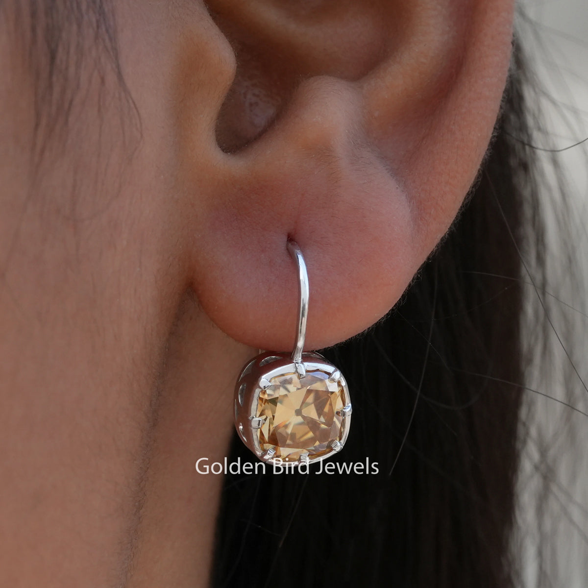 Old Mine Cut Cushion Moissanite Dangle Earrings