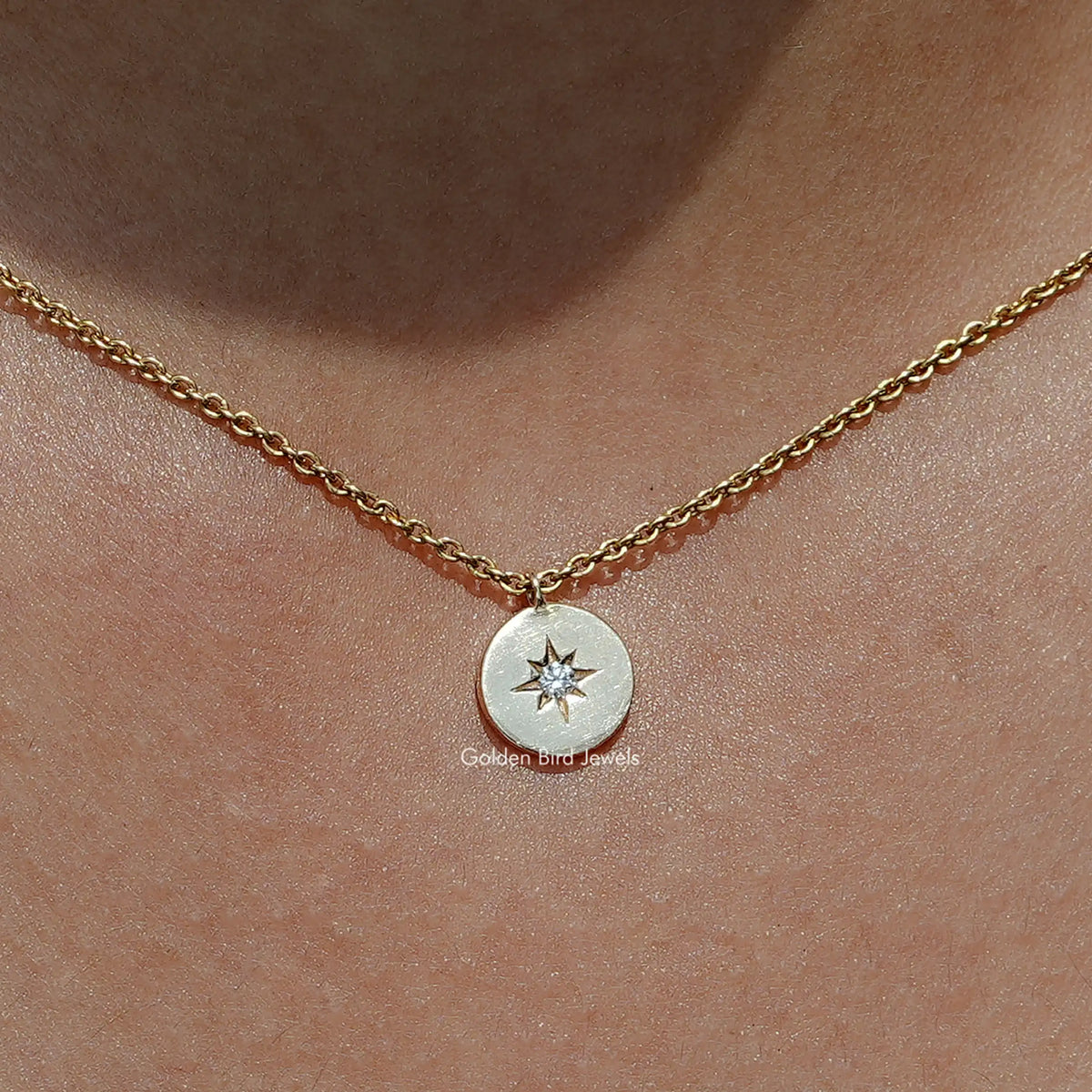 Close up view of North Star Round Cut Lab Diamond Medallion Pendant