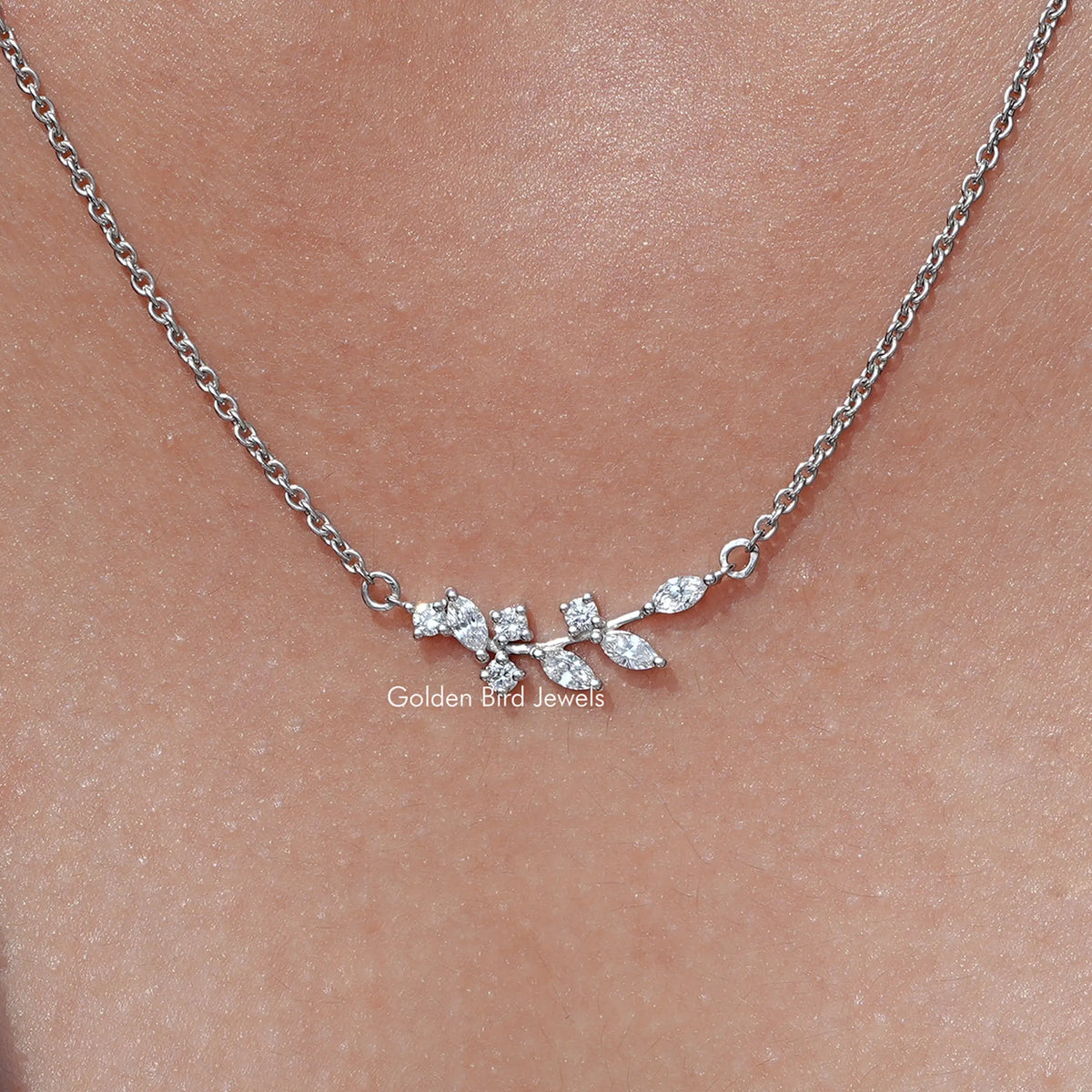 Close up view Marquise Cut Lab Diamond Leaf Pendant