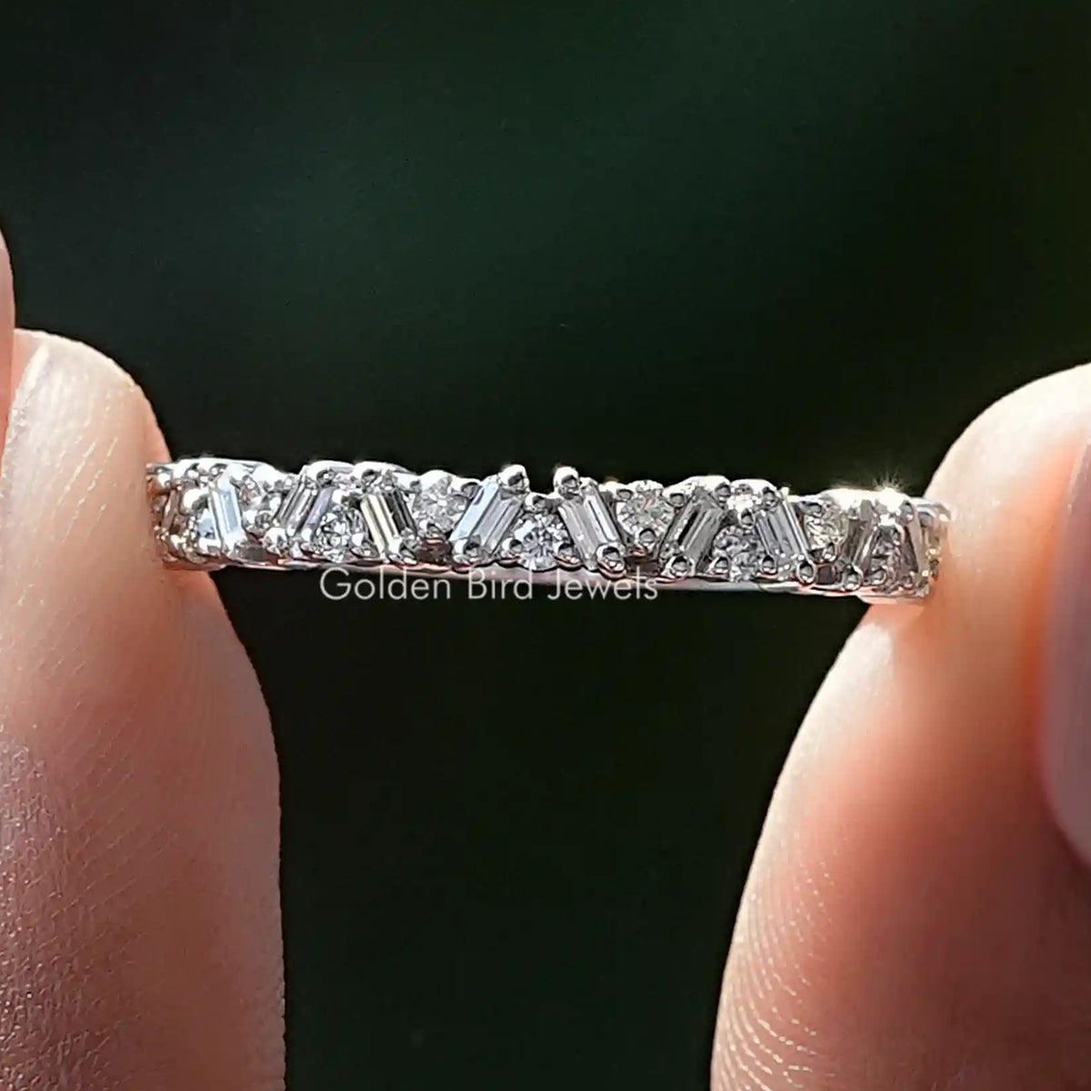 Round And Baguette Lab Diamond Half Eternity Band