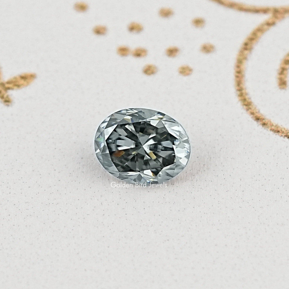 Front View Of Grey Oval Cut Moissanite Loose Gemstone