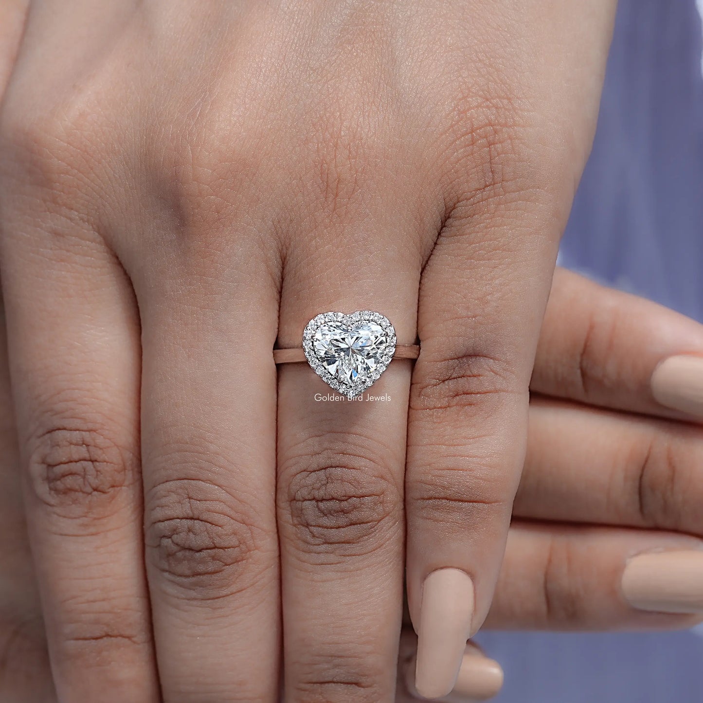 Detailed View Of Lab Diamond Halo Engagement Ring