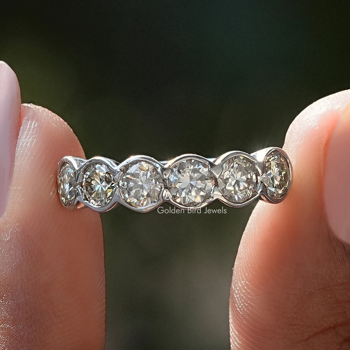 Round Moissanite Bezel Set Half Eternity Band