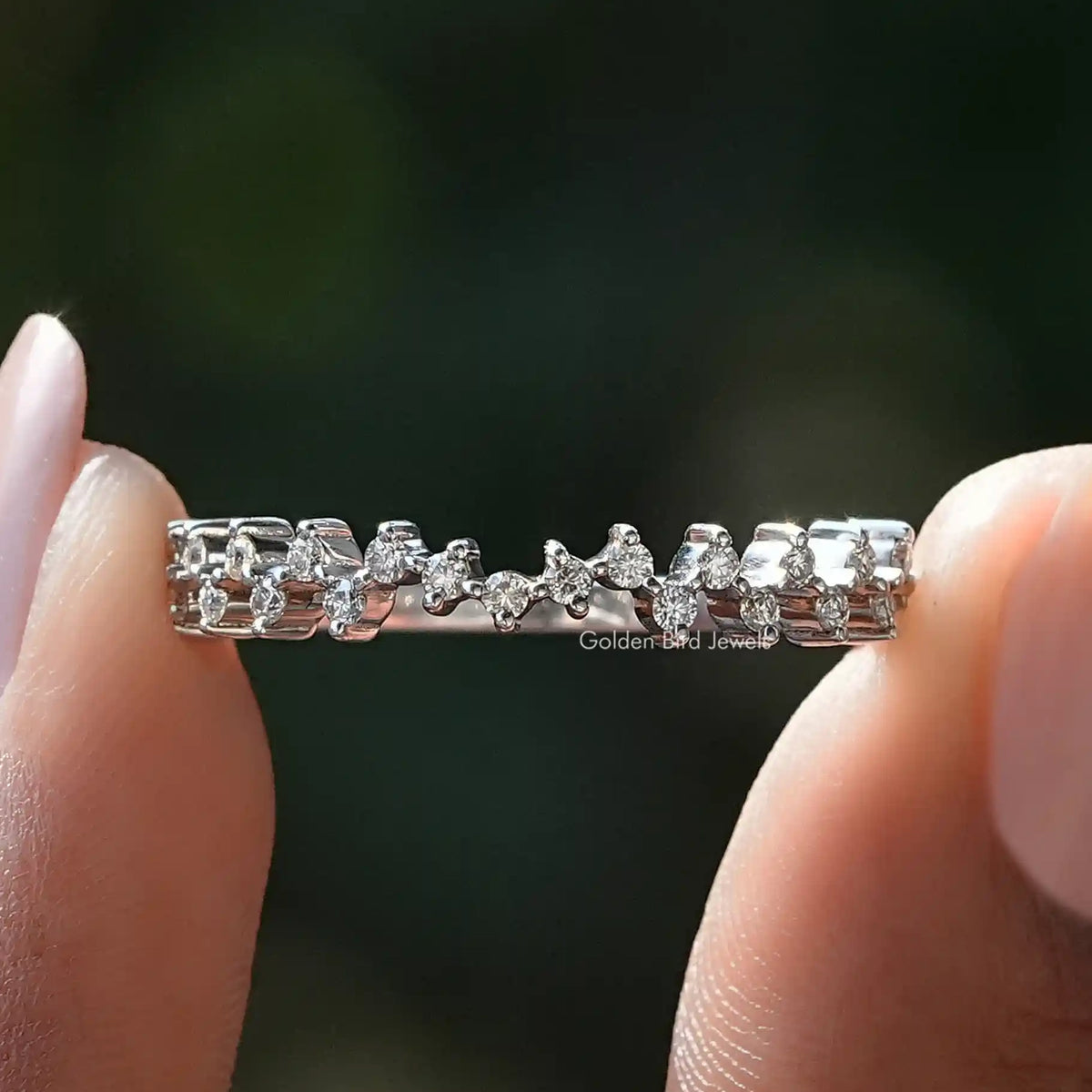 Round Cut Moissanite Zig Zag Eternity Band