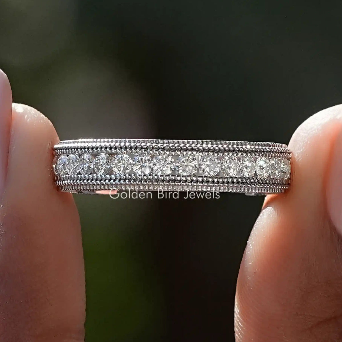 Round Moissanite Milgrain Channel Set Band