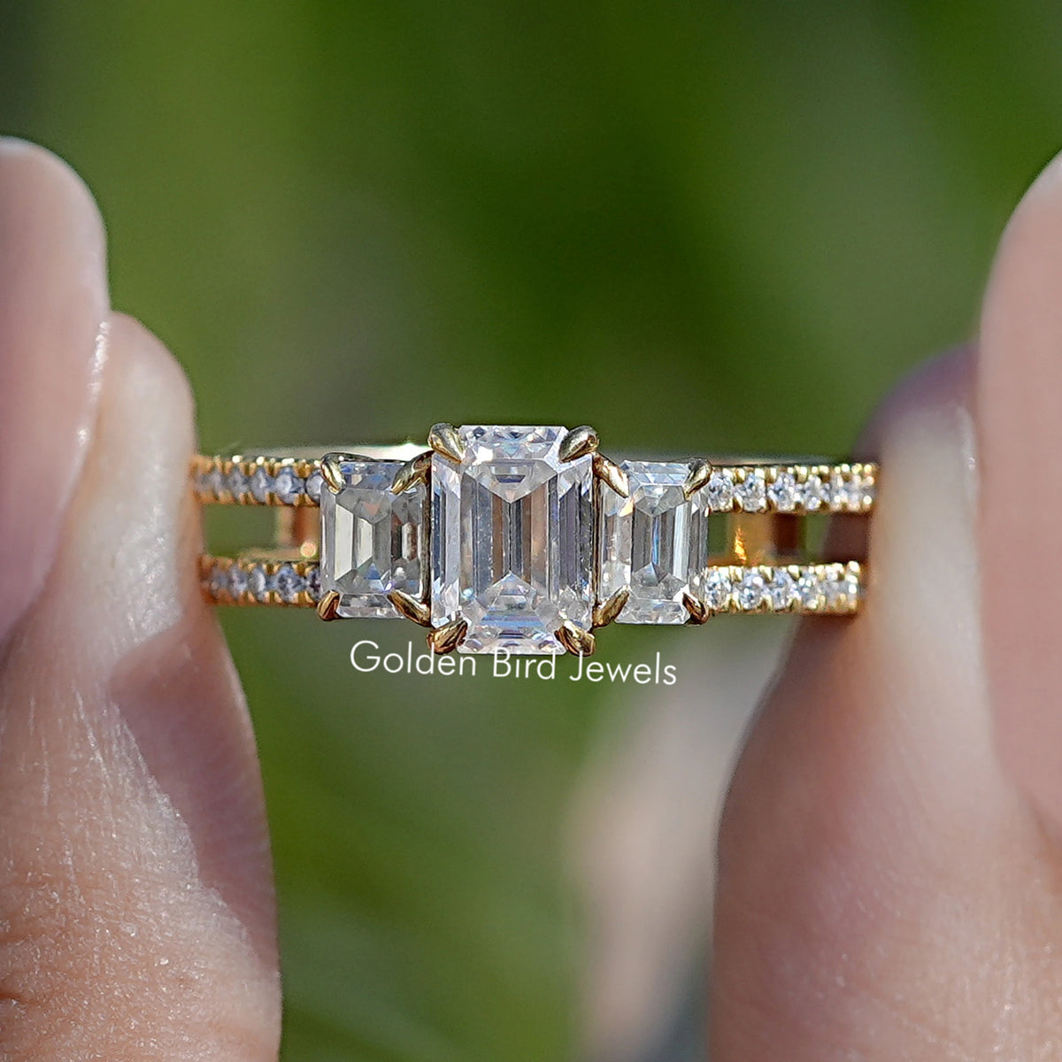 Emerald Cut Moissanite Accent Set Engagement Ring