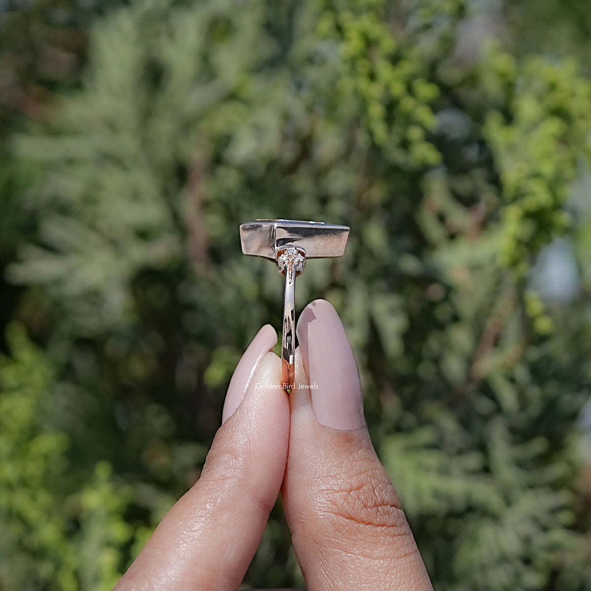 Colorless Kite Cut Moissanite Bezel Set Ring