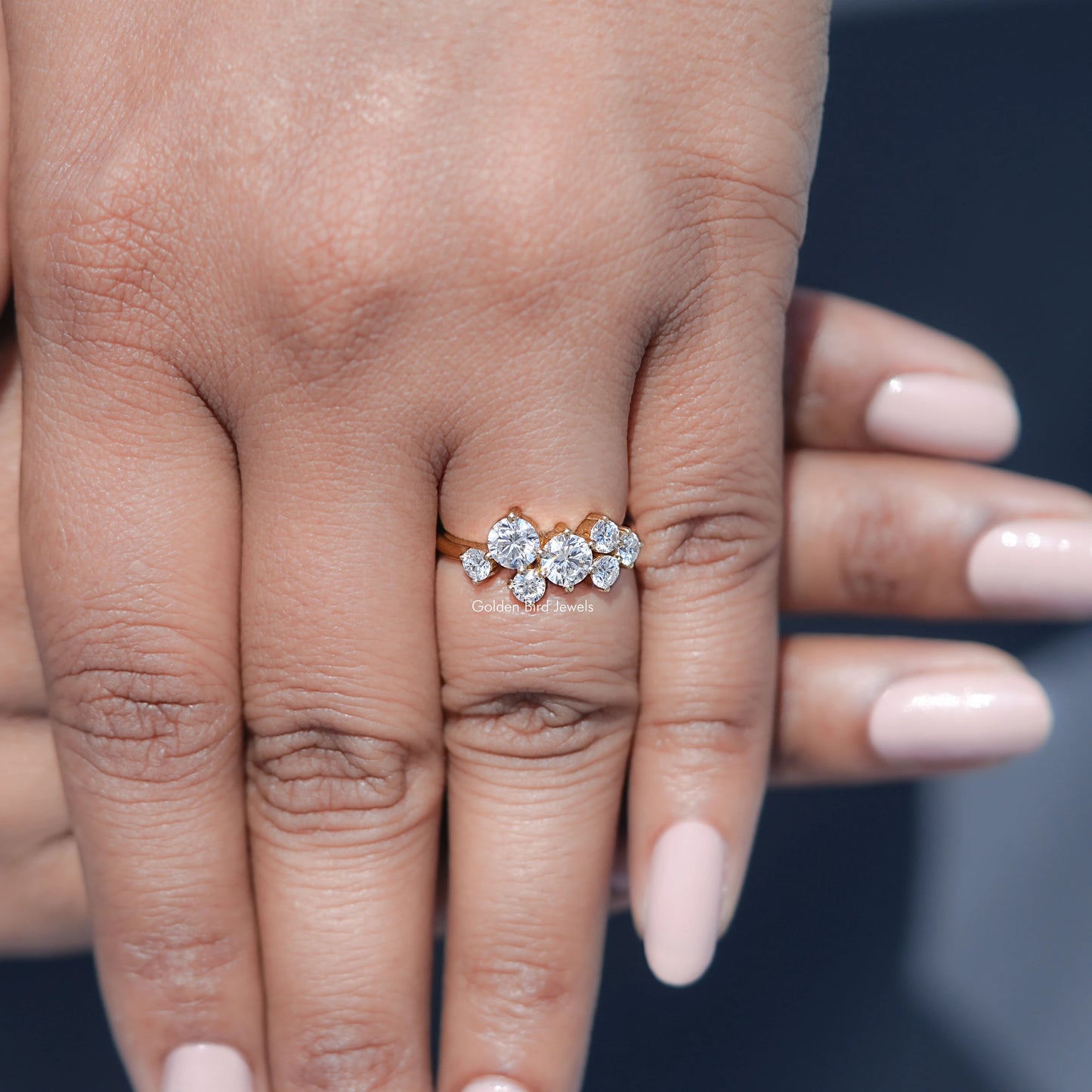 View of Round Shaped Solitaire Moissanite Ring in prongs setting