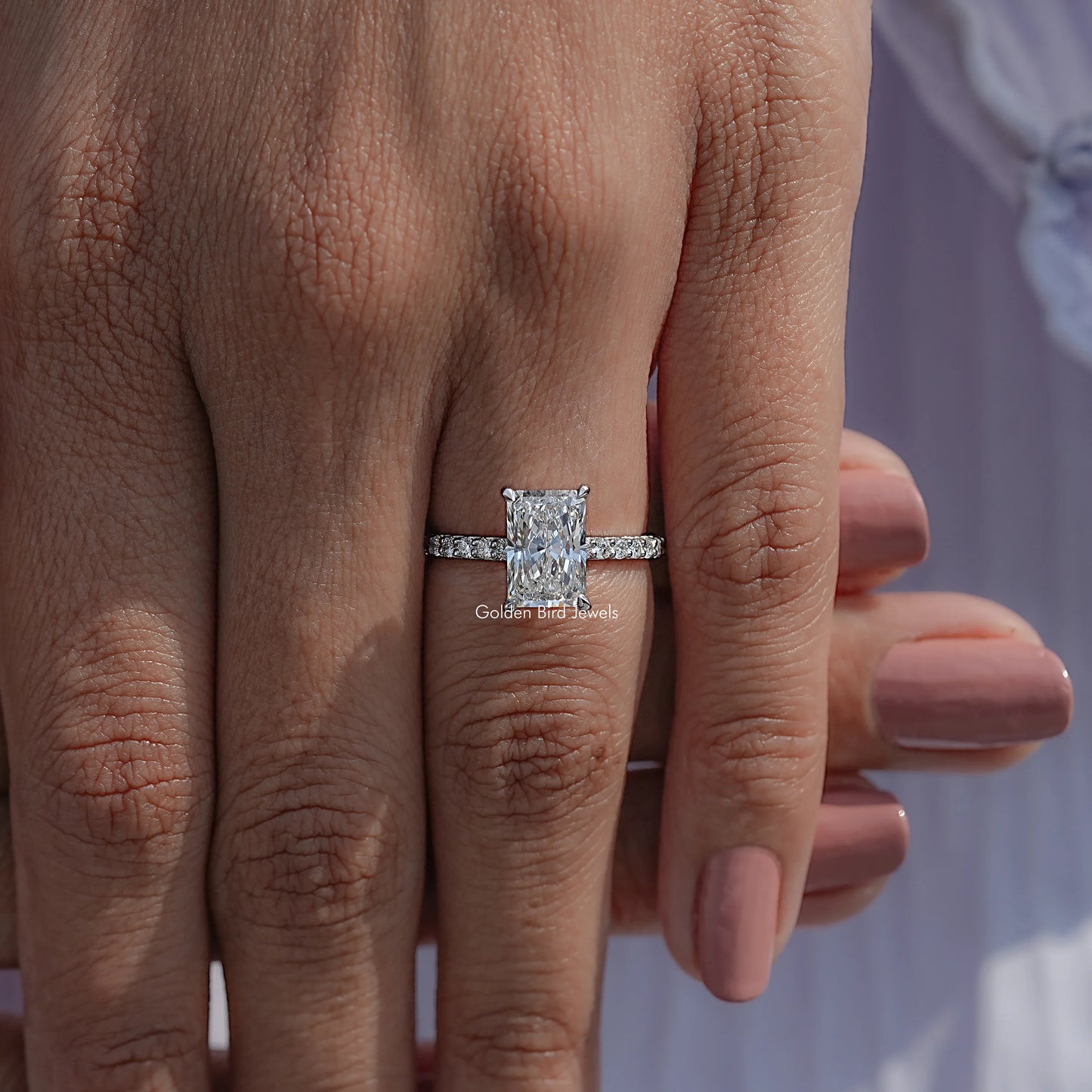 Detailed View Of Lab Diamond Radiant Accent Ring