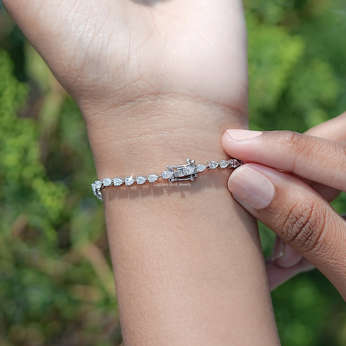 Back View Of Pear Cut Lab Diamond Tennis Bracelet