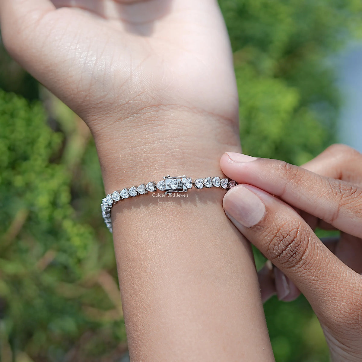 Back View Of Heart Shaped Lab Diamond Tennis Bracelet