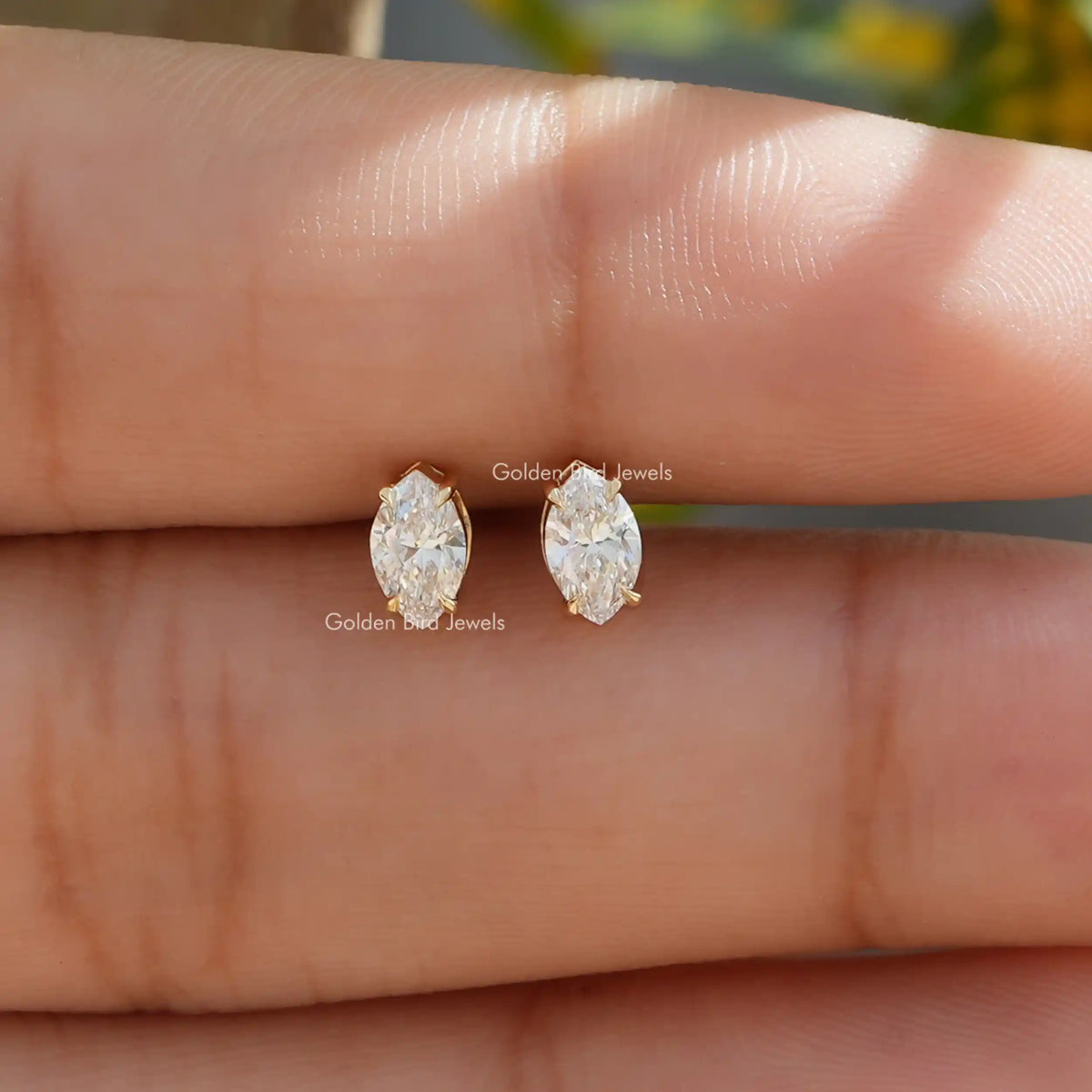 View Of Lab grown diamond marquise cut stud earrings
