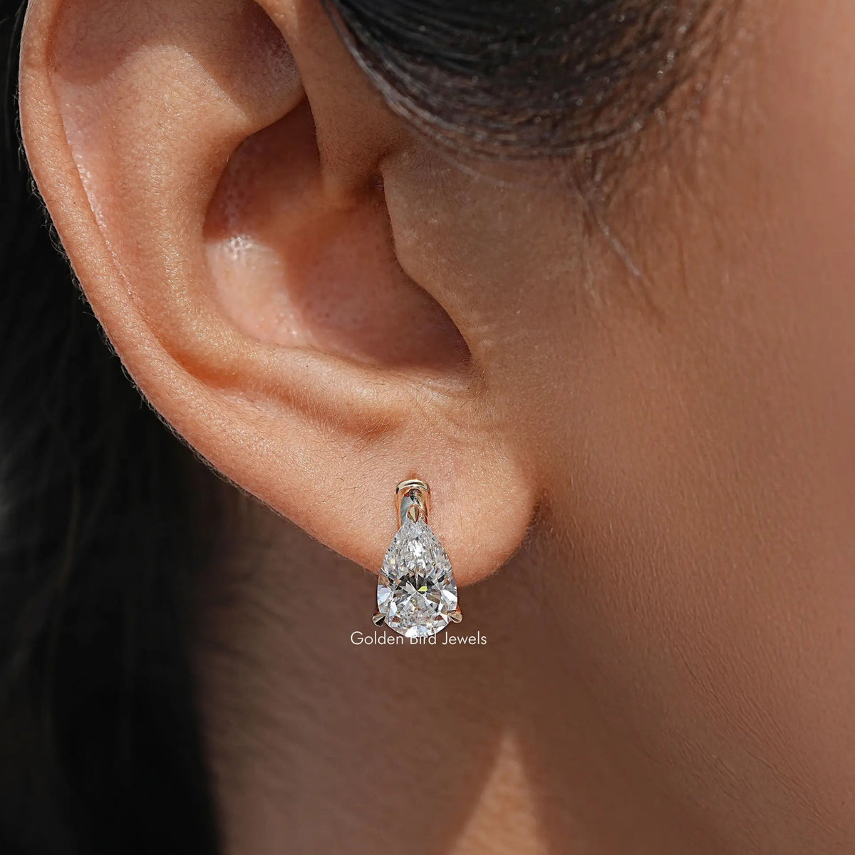 Pear Cut Lab Diamond Solitaire Huggie Hoop Earrings