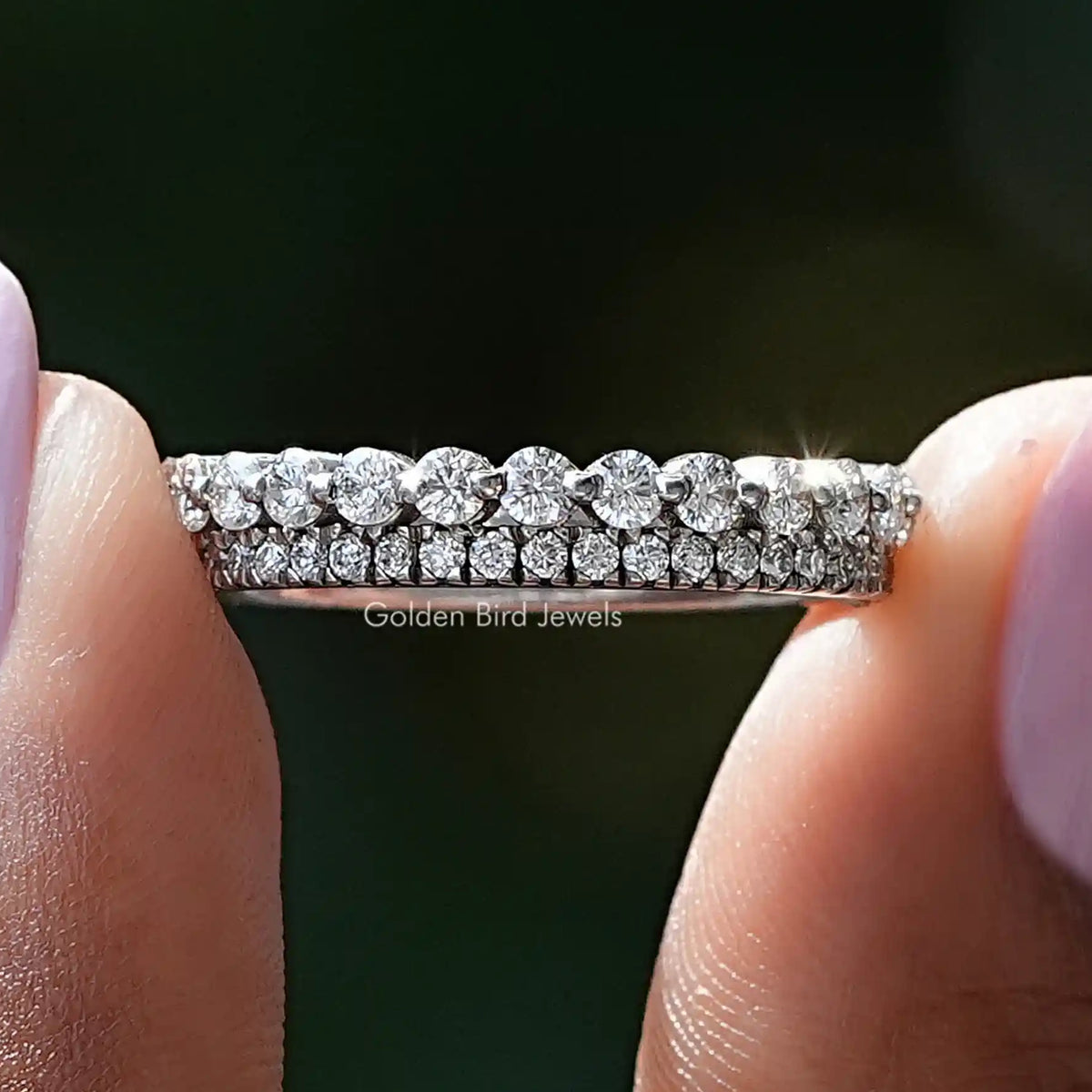 Round Moissanite Two Row Eternity Band