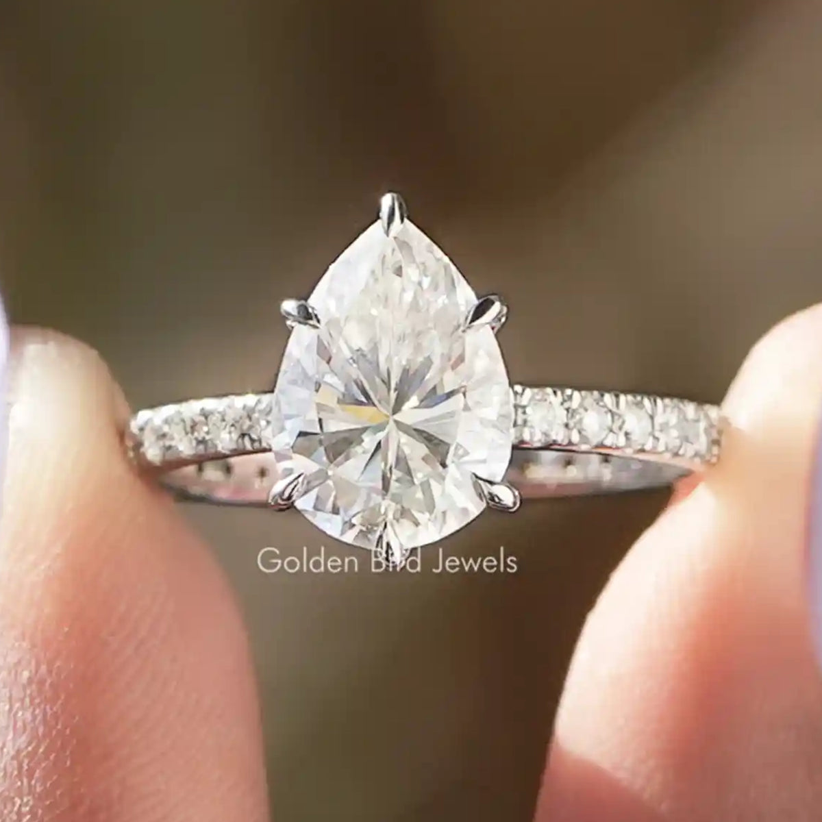Pear Cut Moissanite Accent Stone Ring