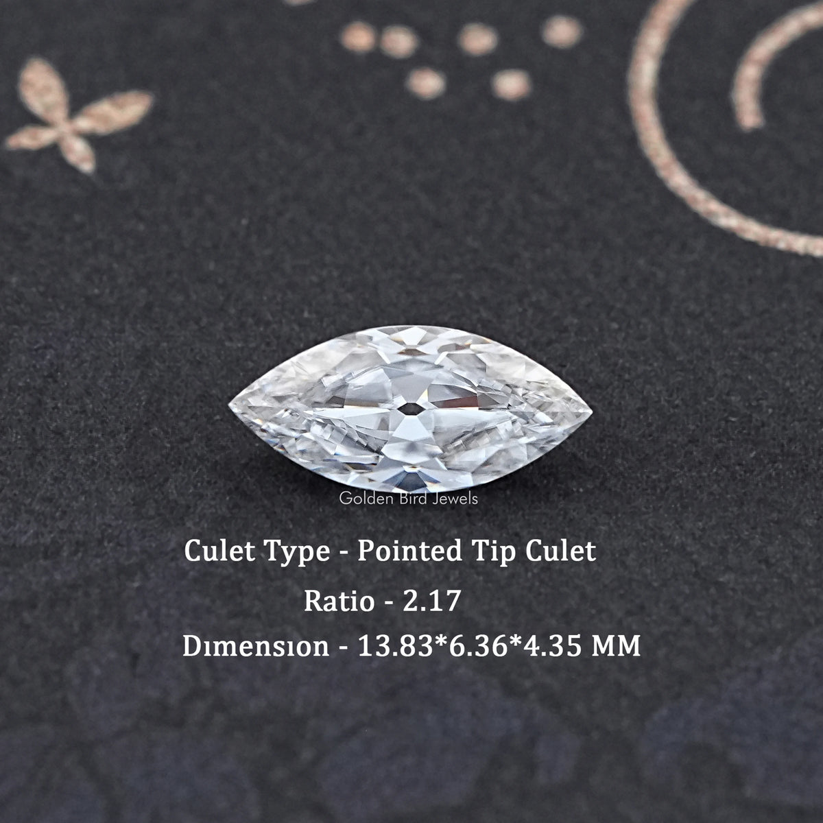 front view of Old Mine Marquise Cut Moissanite Loose Stone