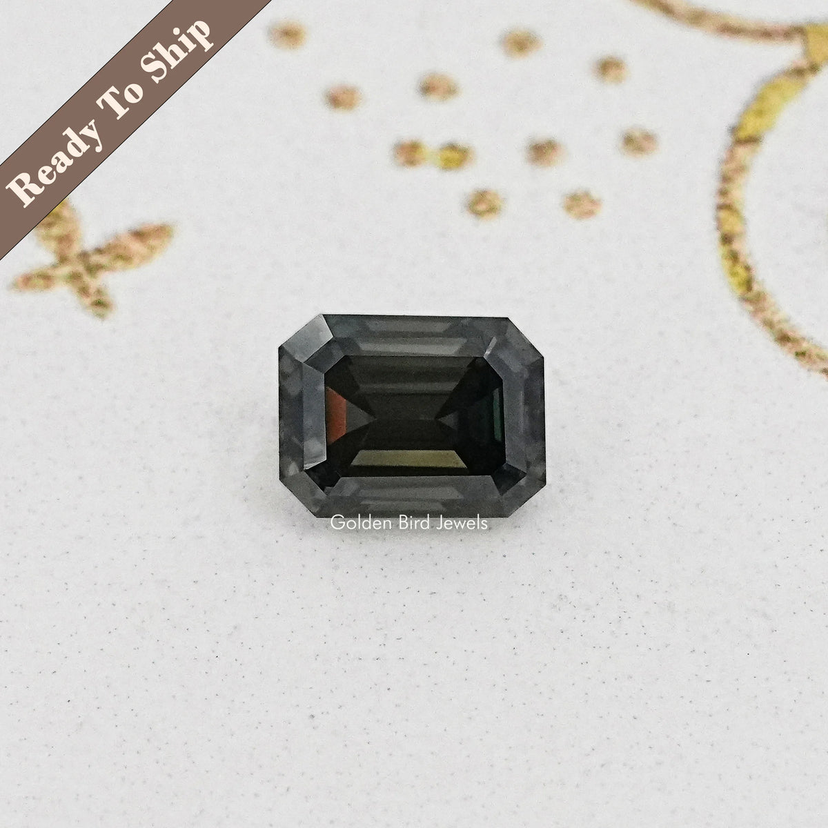 Gray Emerald Cut Moissanite Stone