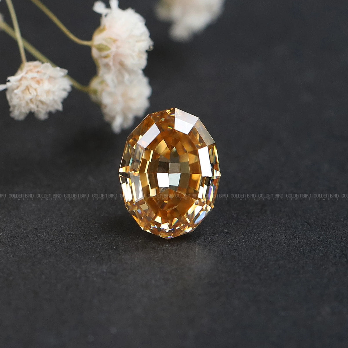 3.05 CT Step Cut Champagne Oval Loose Moissanite