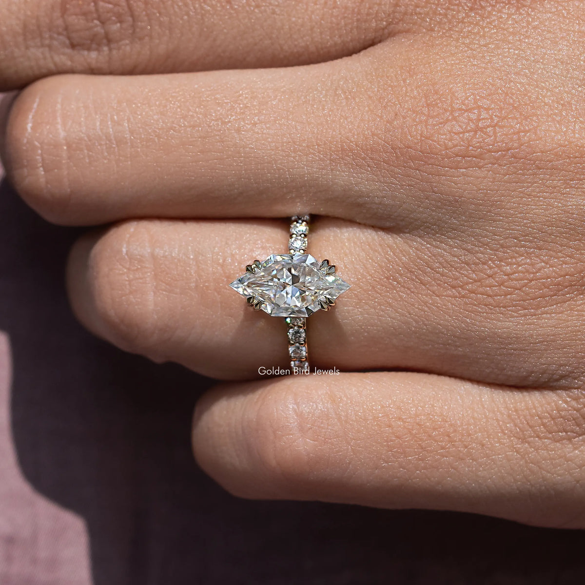 Dutch Marquise Cut Solitaire Accent Moissanite Ring