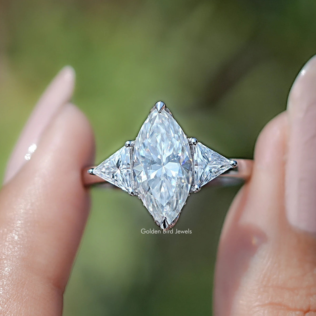Marquise And Triangle Moissanite Three Stone Ring
