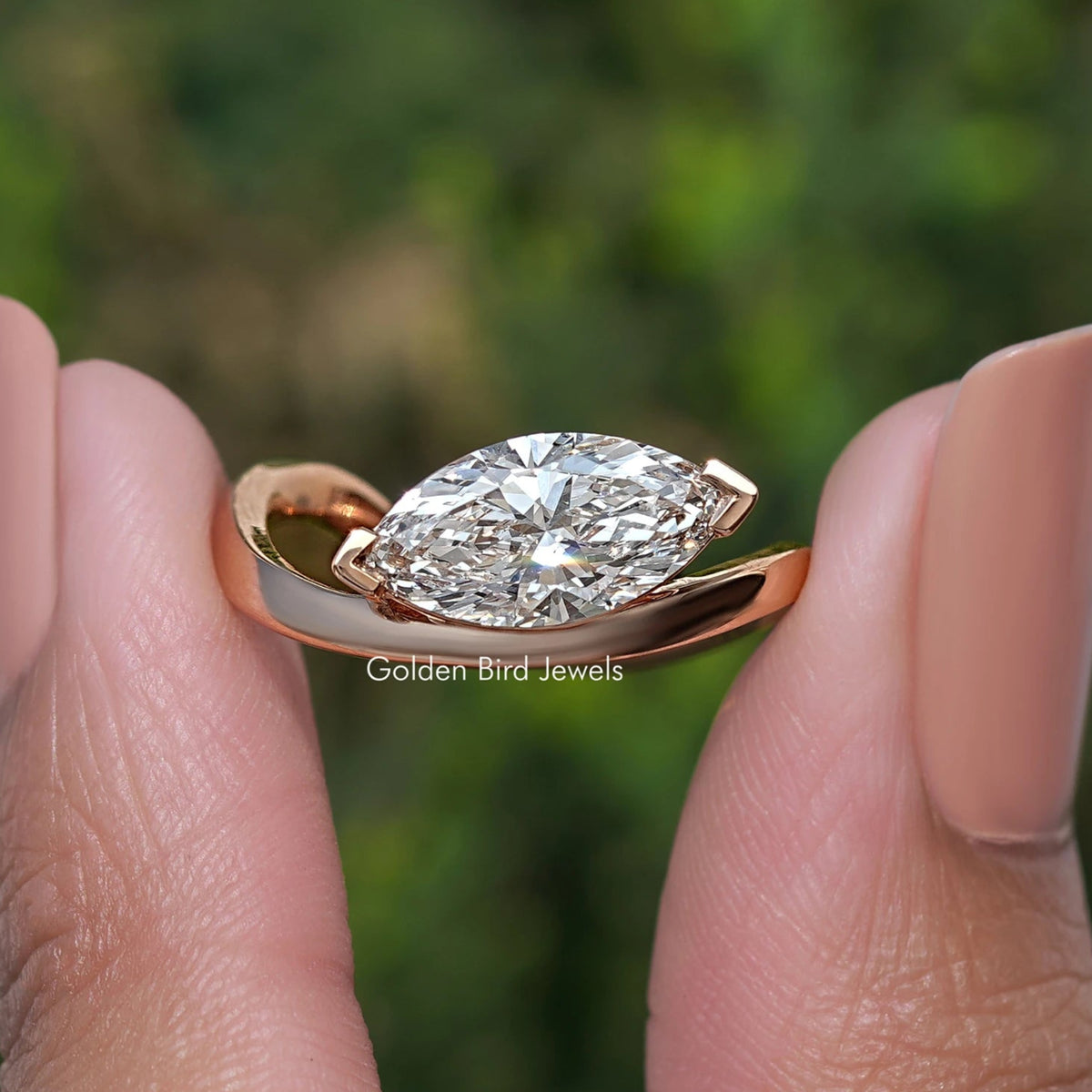 Marquise Cut Lab Diamond Curved Solitaire Ring