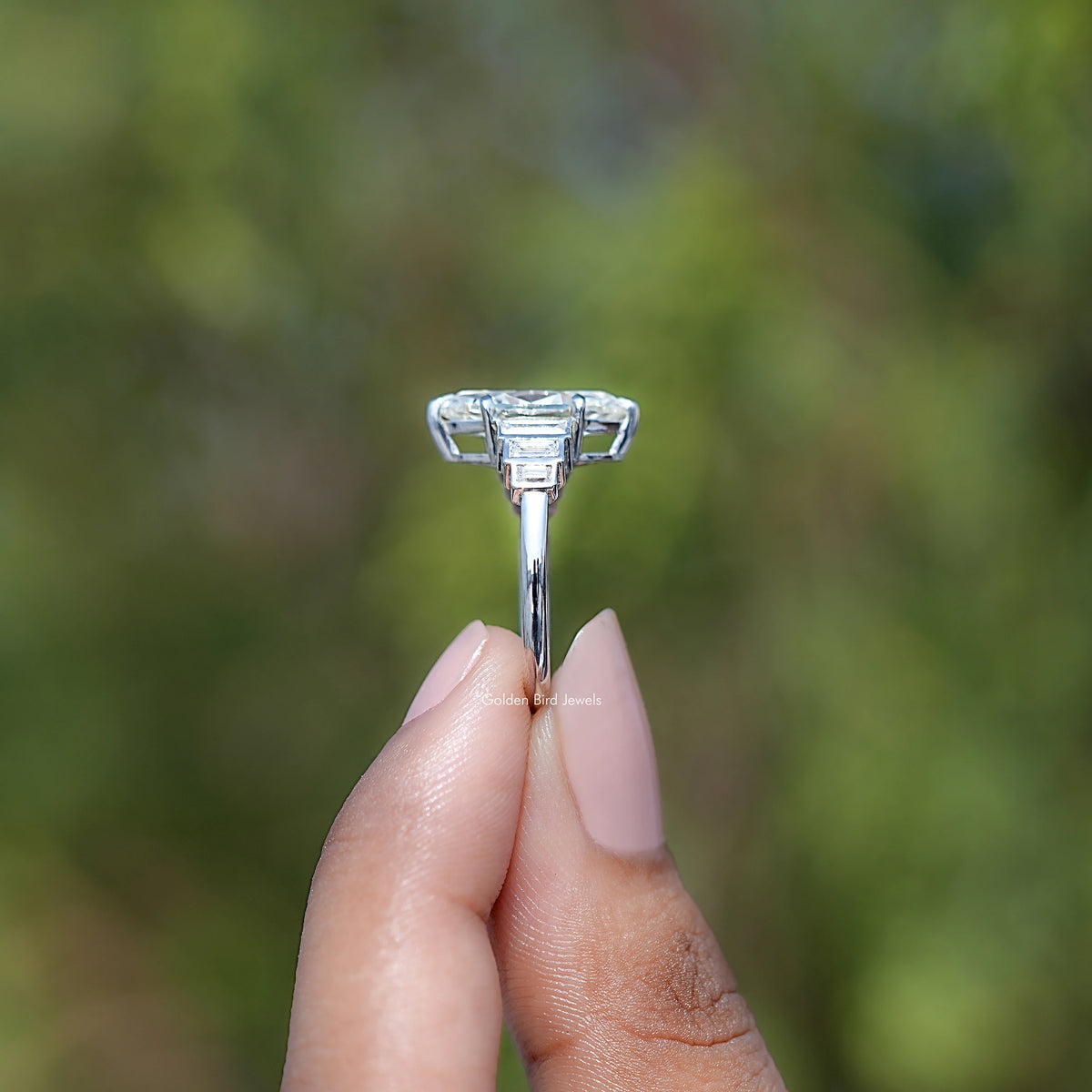 Side View of Marquise Cut Moissanite Accent Stone Ring