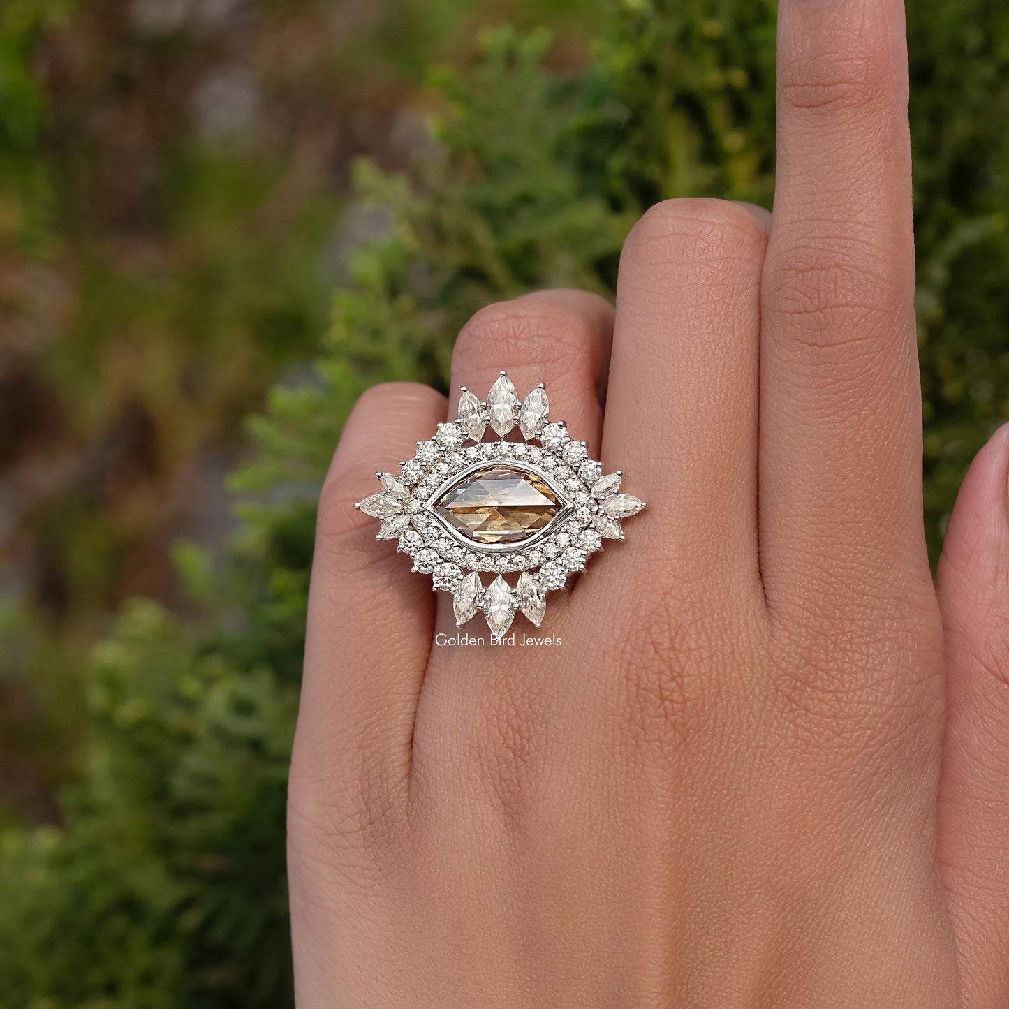 Champagne Marquise Cut Moissanite Vintage Ring
