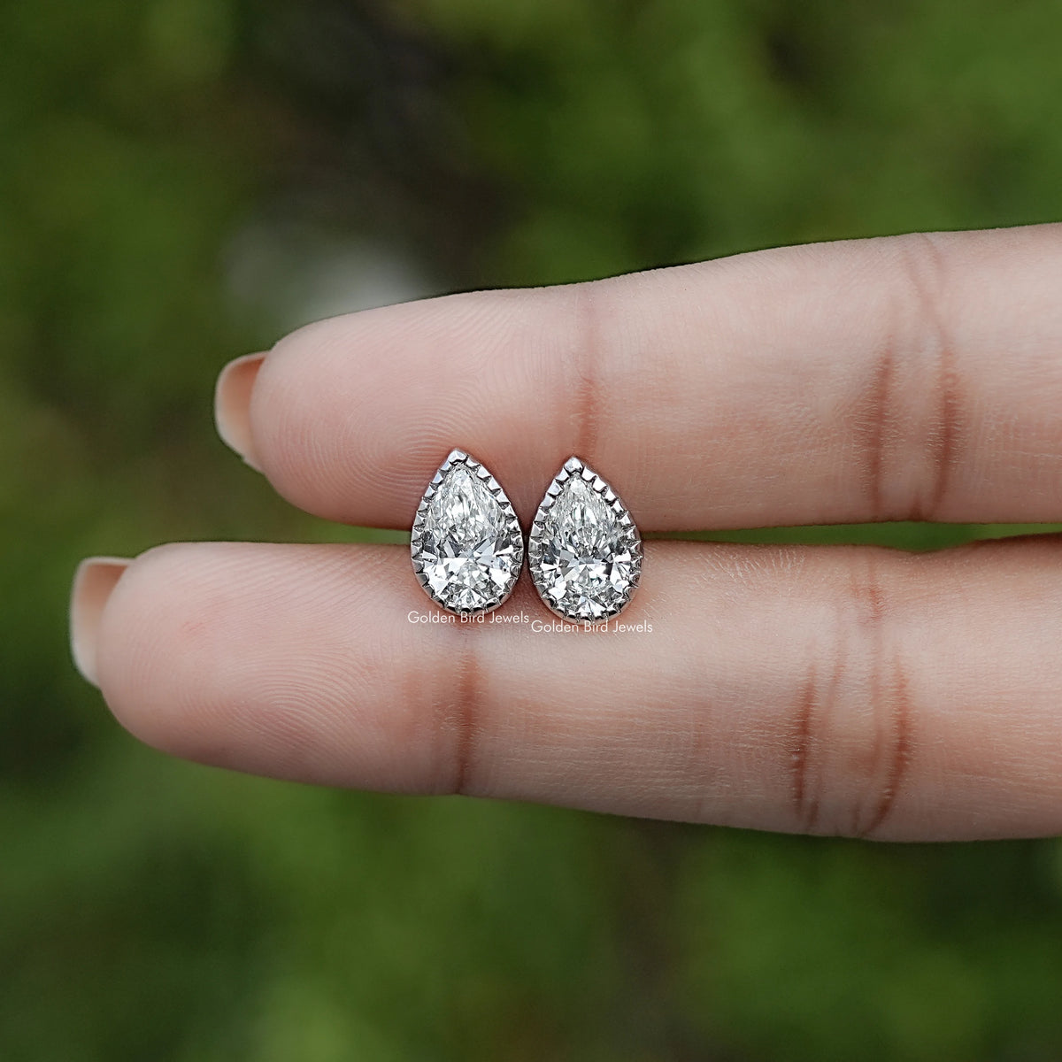 Milgrain Pear Shaped Lab Diamond Stud Earrings