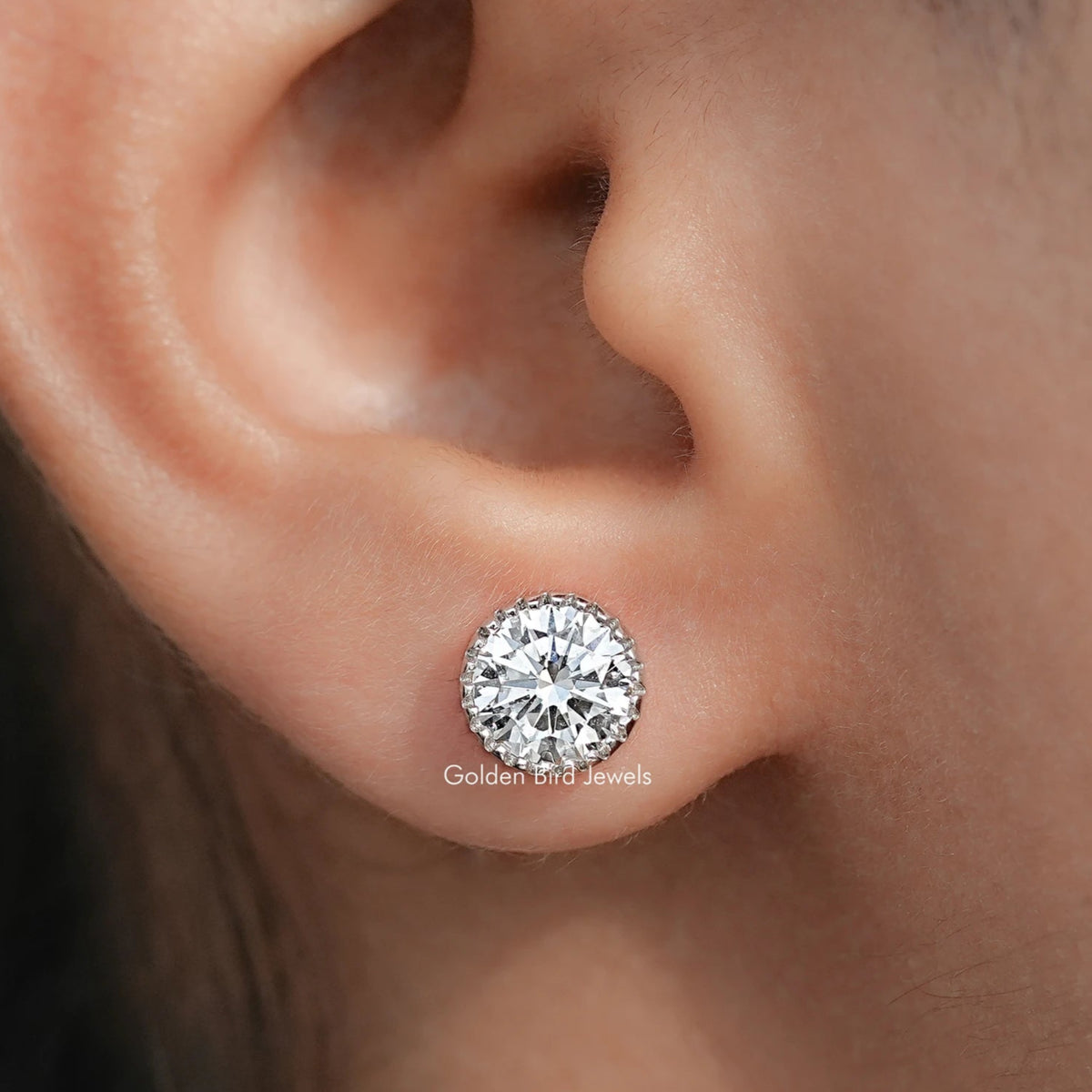 Milgrain Round Cut Lab Diamond Stud Earrings