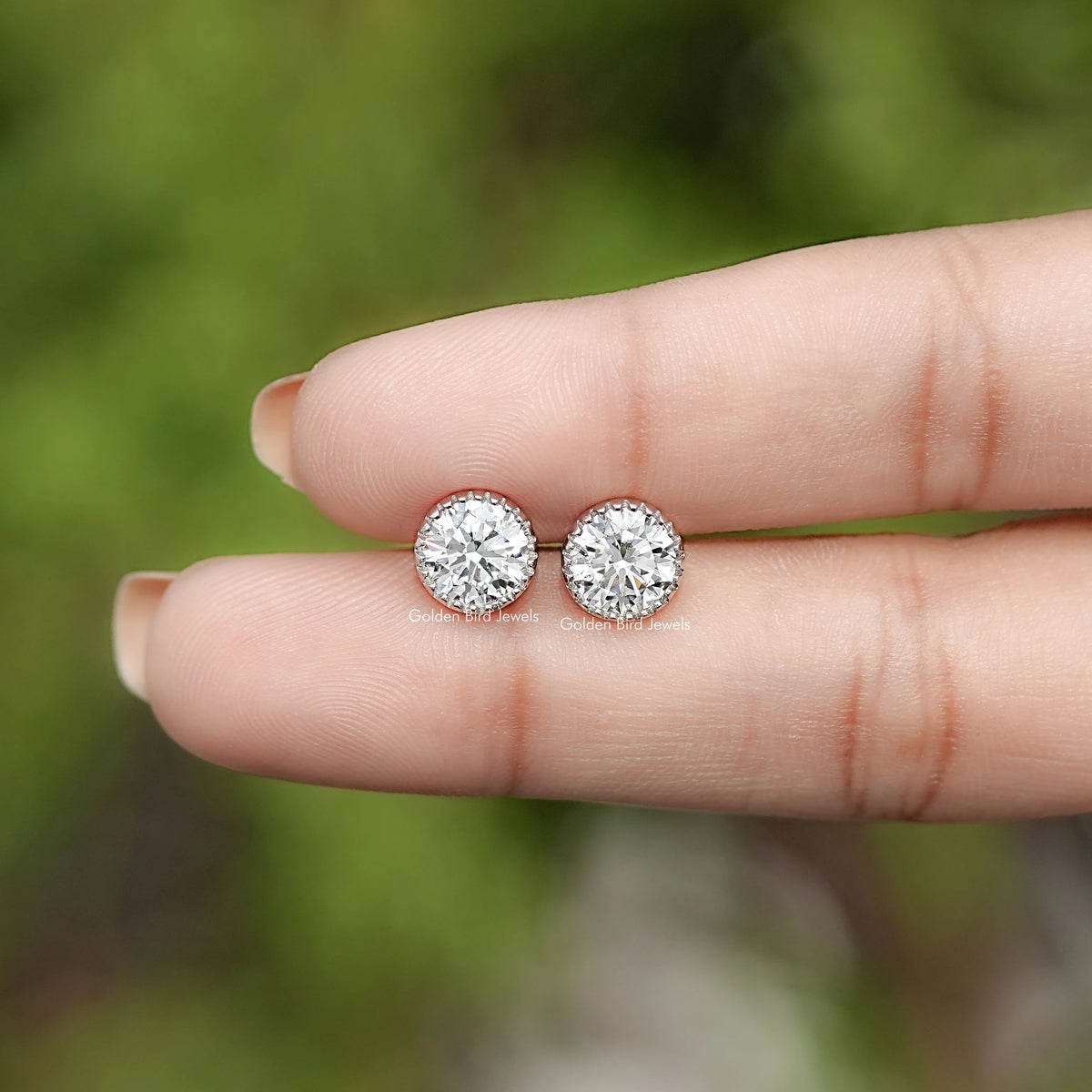 Milgrain Round Cut Lab Diamond Stud Earrings